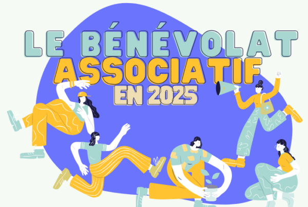 Illustration Article du Mouvement Associatif PACA : Le bénévolat associatif en 2025 par Recherche et solidarité - personnages dynamiques