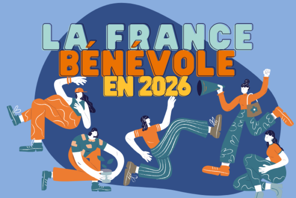 Vignette la france bénévole 2026 avec 5 personnages en mouvement